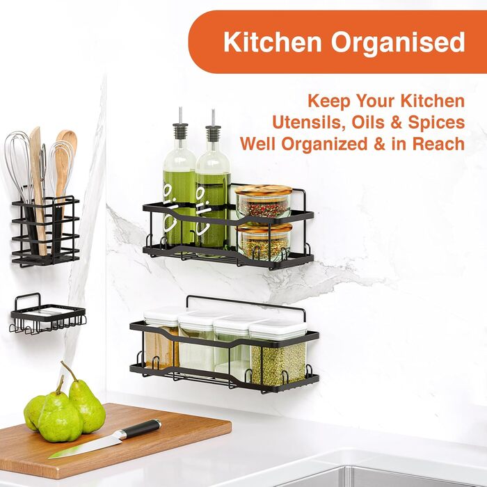 Полиця для ванної кімнати Tribal Cooking, піддон для душу, органайзер для підвісного кошика, чорна, дуже велика полиця для душу - Набір Athena Silken Black 4 - місткість 18 кг, стрічка PowerHold Tape - в комплекті 2 мочалки з люфи