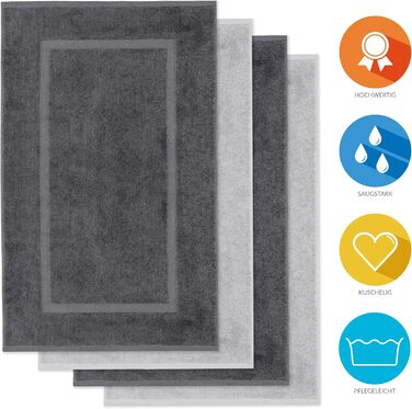 Комплект килимків для ванної Lavea з 4 предметів, килимки для ванної 5080 см, нековзні килимки для ванної, 100 бавовняна махрова тканина, 800 г/м з підвищеною абсорбцією, можна прати при 60C, серія Elena, килимки для ванної, комплект з 4 предметів, антрац