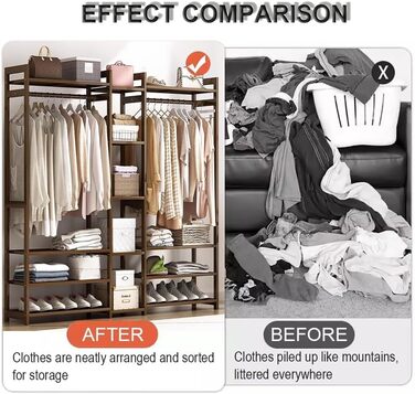 Бамбукова вішалка для одягу, відкрита вішалка для одягу з 13 полицями та 2 рейками для одягу, окремостояча шафа 3 в 1 для вітальні та передпокою 170x30x150см 130x30x150см A