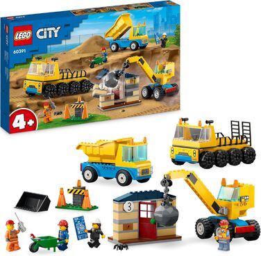 Конструктор LEGO City 60391, Будівельні машини та кран з кулею для знесення, 235 деталей