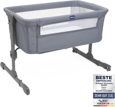 Дитяче ліжечко Chicco Next2Me Essential для новонароджених, приліжкове ліжечко, сумісне з різними ліжками, регульована висота, гарна циркуляція повітря, матрац і сумка в комплекті, 0-6 місяців, сірий колір