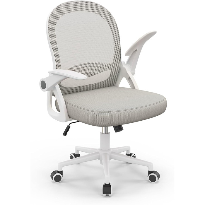 Офісне крісло naspaluro, ергономічне робоче крісло з дихаючою сітчастою оббивкою, відкидні підлокітники, регульована висота, комп&39ютерне крісло, легке крісло, поворотне крісло на 360, сіре, без підголівника