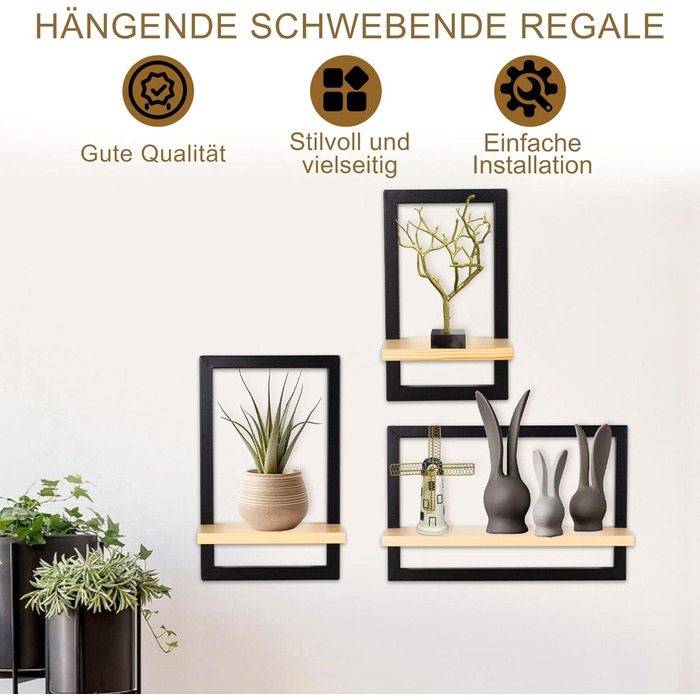 Комплект із 3 настінних полиць, плаваючі полиці для декору стіни, підвісні полиці для настінного зберігання, квадратна настінна книжкова полиця, дерев&39яна настінна полиця, підвісна полиця для спальні, вітальні, коричневий колір