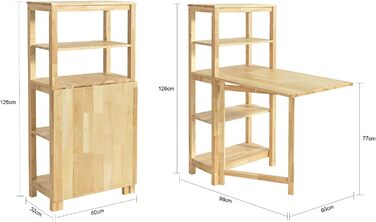 Розкладний обідній стіл SoBuy FWT70-N з полицею, обідній стіл з каучукового дерева, розкладний кухонний стіл, письмовий стіл, дерев&39яний стіл для кухні, їдальні, приблизні розміри 98 x 126 x 60 см (Ш x В x Г)