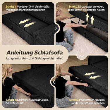 Кутовий диван з функцією сну, вельветова оббивка, L-подібний розкладний диван, розкладний диван, висувний диван з місцем для зберігання речей, двосторонній шезлонг (лівий та правий), чорний