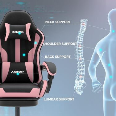 Офісне крісло, ігрове крісло, комп&39ютерне крісло з підставкою для ніг, м&39яке ігрове крісло, ігрове крісло для дорослих, обертове крісло, чорно-рожеве