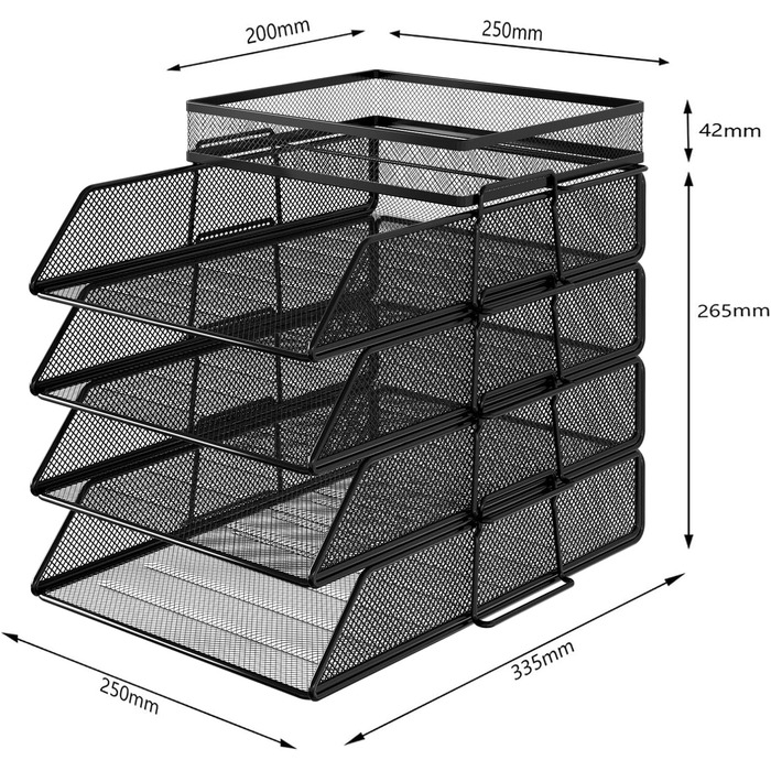 Настільний органайзер TQVAI з 4 відділеннями та верхнім лотком, металевий лоток для документів, лоток для паперу A4, органайзер для журналів для офісу, дому та школи, чорний