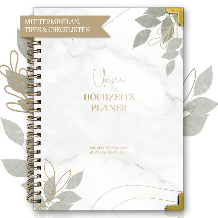 Весільний планувальник німецькою мовою для великого дня, 160 сторінок з розкладом, контрольними списками, часовим графіком та порадами, весільна книга з календарем, чудовий подарунок на заручини - DIN A4 Modern (німецька)