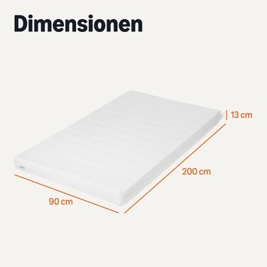 Матрац Storeo Basics Comfort Foam, H3, середньої жорсткості, сертифікований Oeko-Tex, чохол, який можна прати, висота 13 см, розмір 90 см x 200 см (90 Ш x 200 Д x 13 В см)