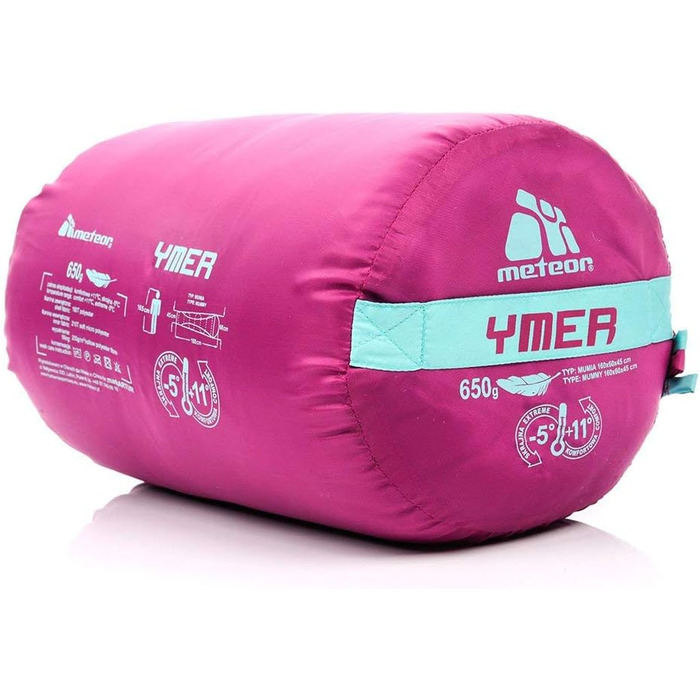 Дитячий спальний мішок meteor Ymer Ultralight Температурний діапазон від -5C до 11C Зручний спальний мішок для дітей 15550 см з мякою внутрішньою підкладкою Матусин спальний мішок для ночівлі в дитячому садку кольору фуксії / мяти