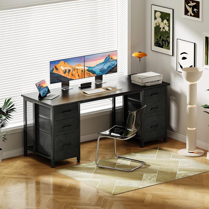 Комп&39ютерний стіл Coleshome з 6 шухлядами, 160x52 см, ПК стіл з полицями для домашнього офісу, чорний Чорний 160x52 см