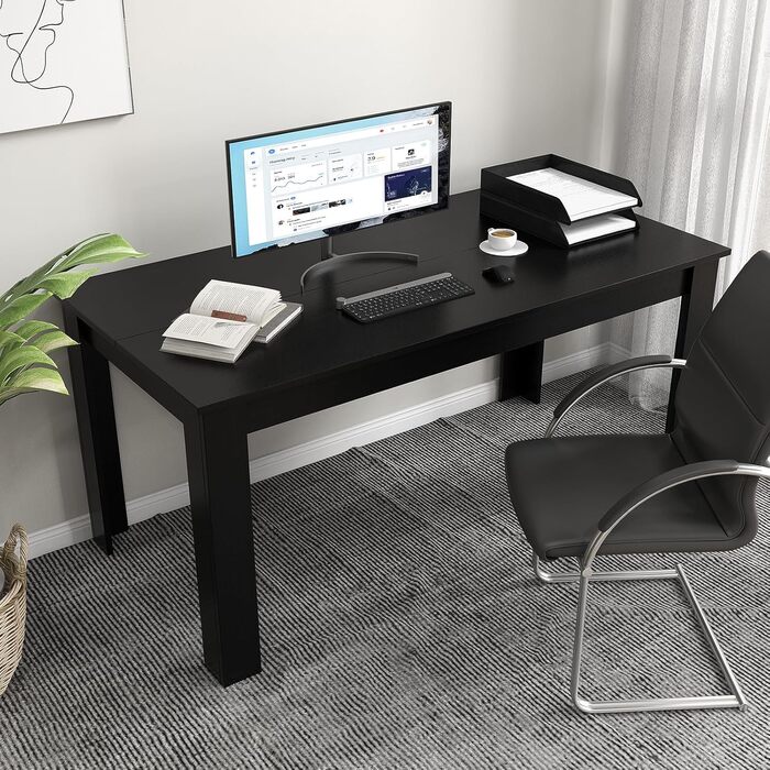 Обідній стіл GIANTEX для 6-8 осіб, 160 x 80 x 77 см, великий прямокутний дерев&39яний стіл, портативний кухонний стіл (до 150 кг), сучасний обідній стіл, письмовий стіл для їдальні, кухні, офісу (чорний)