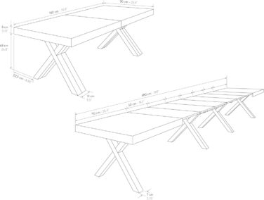 Розкладний стіл PAZZO DESIGN Roberta, стіл для вітальні, кухонний стіл, рустикальний дуб, чорні Х-подібні ніжки, від 180 до 480 см, зроблено в Італії - id2005
