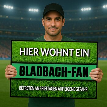 Килимок для футбольних уболівальників з ефектом газону Тут живе вболівальник Гладбаха - Вхід на ваш страх і ризик у дні матчів Килимок для дверей з написом 60x40 см Для використання всередині та зовні приміщень Килимок для вхідних дверей / коридору