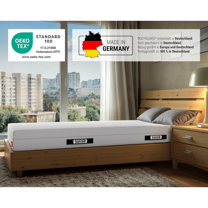 Матрац Bodyguard bett1 Anti-Cartel Переможець тесту Stiftung Warentest Оцінка 1.6 (Тест 2/2024, середньої жорсткості та жорсткості, 90x200 см, 2 рівні жорсткості в 1, чохол можна прати при температурі до 60 градусів, Oeko-TEX 100, піна QX) середньої жорст