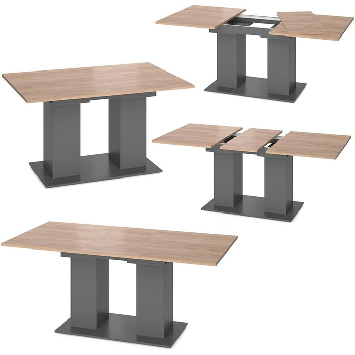 Обідній стіл Vicco Dix, розкладний обідній стіл, антрацит/золотий дуб, 140 x 90 см