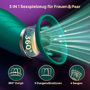 Вібраційна секс-іграшка FIDECH для жінок, стимулятор клітора для неї з 4 режимами всмоктування, 5 режимів язика, вібратор, що обертається на 360, вібратор для язика, секс-іграшка для пар, екстремальна секс-іграшка, зелений
