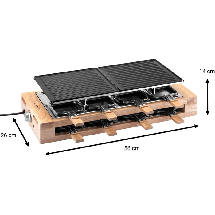 Персон, раклетний гриль 1500 Вт з дерев'яним каркасом, раклет з антипригарною пластиною для гриля, настільний гриль електричний, 8