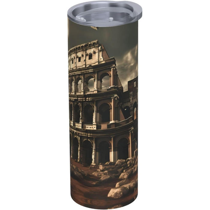 Кухоль з прямою трубочкою, 590 мл, дизайн залишки римського Колізею, друкований, дорожній кухоль, підходить для кемпінгу, офісу та дому