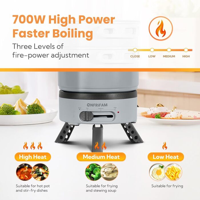 Електричний горщик для гарячої каструлі ENFRIFAM, портативний набір каструль для приготування їжі з горщиками та сковородою зі складною ручкою для автофургону, гуртожитку, офісу, на відкритому повітрі, кемпінгу, каструля для супу 1,8 л 0,75 л сковорода сі