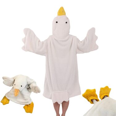 Великий портативний плед Білий гусак кумедний комбінезон з капюшоном для пар, товстий кораловий фліс, гігантський спальний мішок, костюм для косплею, затишний одяг для сну, зима, тепла, піжами, нічна білизна, білий 42