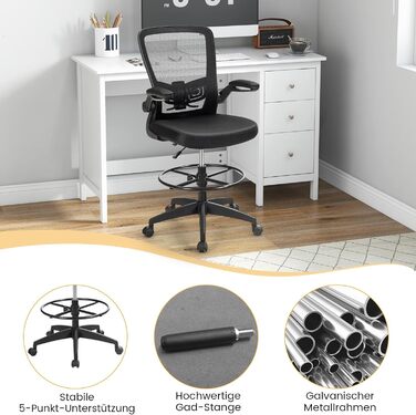 Робоче крісло COSTWAY, офісне крісло з відкидними підлокітниками та регульованою опорою для ніг, висота сидіння 55-75 см, високе поворотне крісло, ергономічне комп&39ютерне крісло, письмове крісло з високою спинкою, висота сидіння 55-75 см