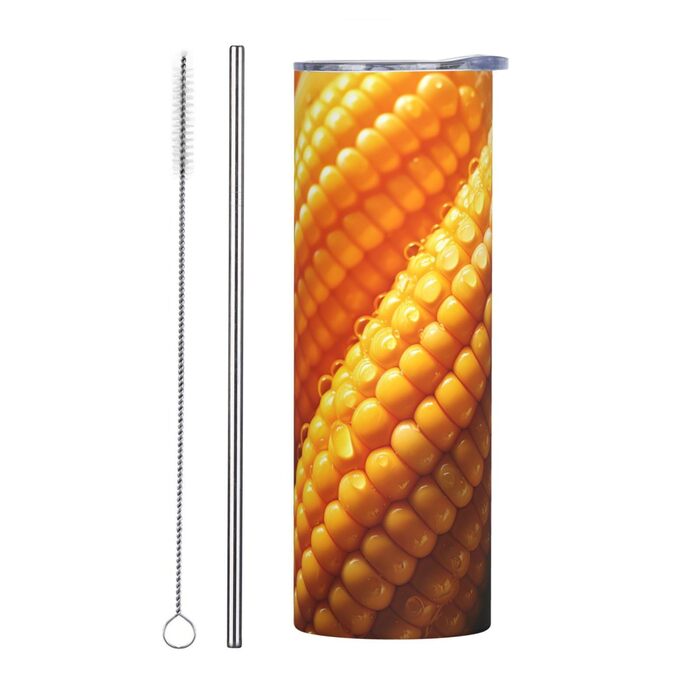 Кухоль з прямою трубочкою, 590 мл, дизайн кукурудза, дорожній кухоль з принтом, підходить для кемпінгу, офісу та дому