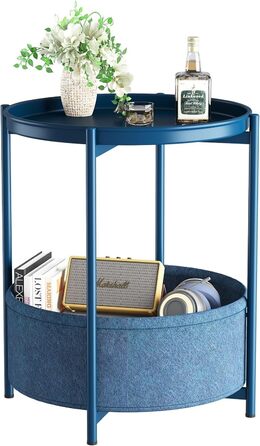 Круглий журнальний столик, маленький столик, металевий балконний столик, 2-ярусний диванний столик, журнальний столик з тканинним кошиком, тумбочка, столик для вітальні, журнальні столики для спальні, тераси, синій