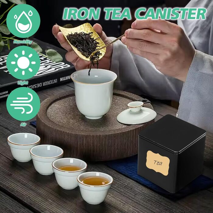 Класичних квадратних чайних банок, 8,5x8,5 см, для розсипного чаю, контейнери з 20 етикетками, ароматизовані металеві банки для зберігання чаю, кавових зерен, спецій, борошна, рису (висота 8,6 см та 6,5 см), 8