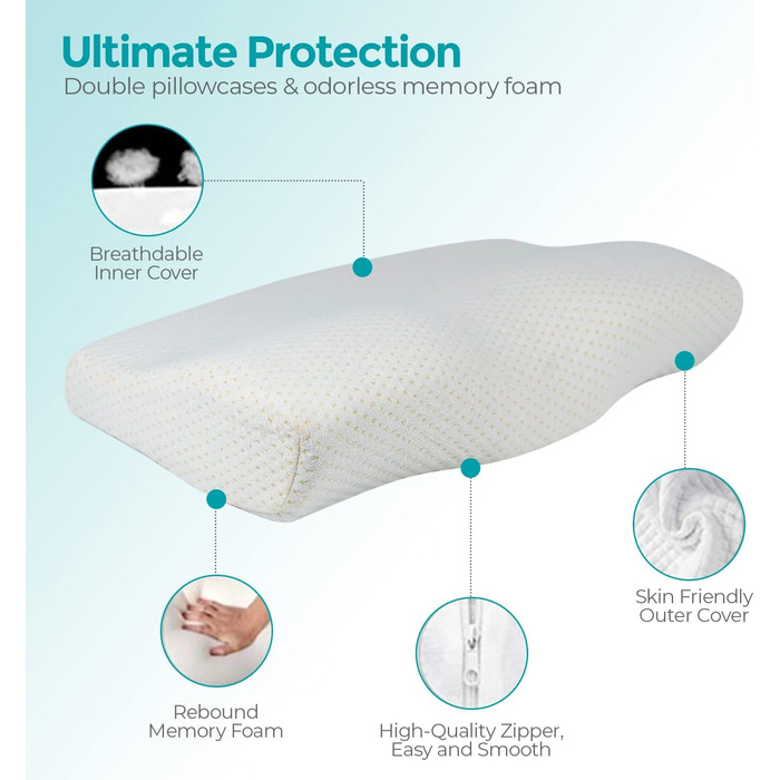 Подушка для шиї Edihome, подушка для зняття болю в шиї, 50 x 30 x 10 см, подушка для шиї з піни з ефектом пам&39яті, ортопедична подушка, ергономічна, з подвійним бавовняним чохлом, гіпоалергенна