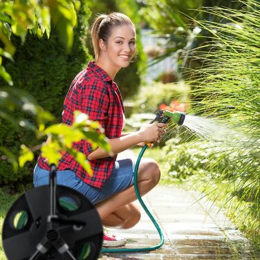 Котушка для шланга Relaxdays, 30 м, 1/2, сталь, пластик, тримач шланга, 38 x 42 x 31 см, чорний/сірий