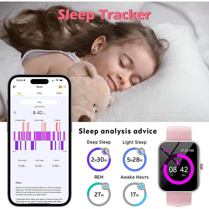 Дитячий смарт-годинник, дитячий спортивний фітнес-годинник для дівчаток та хлопчиків з крокоміром, понад 100 спортивних режимів, будильник, ігри, секундомір, дитячий годинник, повідомлення, годинник активності для підлітків 5-16 років, подарунки, рожевий