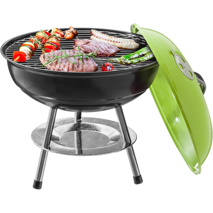 Мікрогриль для кемпінгу, гриль-чайник, міні-гриль компактний дорожній гриль на деревному вугіллі, настільний гриль, емальована нержавіюча сталь, 38 см (зелений)