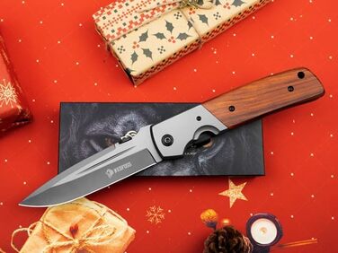 Складаний ніж NedFoss DA52, великий одноручний ніж 28 см з дерев'яною ручкою та замком, кишеньковий ніж з кліпсою, ніж для виживан