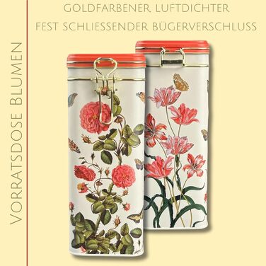 Бляшанка для зберігання FridolinEdition - бляшанка для кави, бляшанка для чаю - тиснення та майстерне лакування - Художниця Марія Сібілла Меріан - Розміри (Ш/В/Г) приблизно 11 18 7,4 см, Об&39єм приблизно 1,5 л