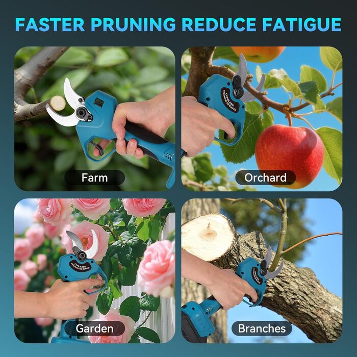 Акумуляторні садові ножиці 40 мм Акумуляторні садові ножиці з дисплеєм, 2000 мАг x2, для садівництва, винограду, фруктових дерев, живоплотів та дерев, сині 40 мм Дисплей