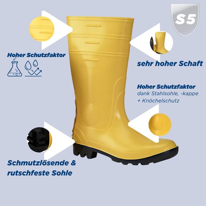 Робочий одяг Scheibler захисні черевики з ПВХ S5 зі сталевим носком та захистом щиколотки нековзне та водонепроникне захисне взуття доступне в розмірах 39-47 (оливково-жовто-чорний) Жовтий 45 EU