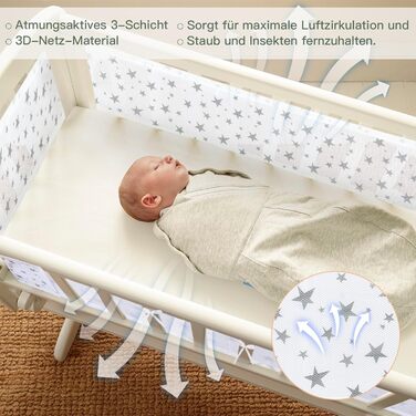 Захист для ліжечка Sour Lemon Baby Nest, 2 шт., захисний бар&39єр для ліжечка, 3D сітчаста підкладка, дихаюча закрита частина ліжечка, захист від потоку повітря (зірка)