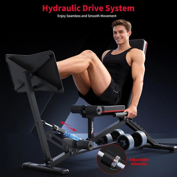 Жим ногами для домашнього використання, максимум 550 кг, лава для штанги з 9 регульованими положеннями спинки (включаючи 90) та місцем для зберігання штанги, регульована лава для тренажерів для жиму ногами, чорний колір