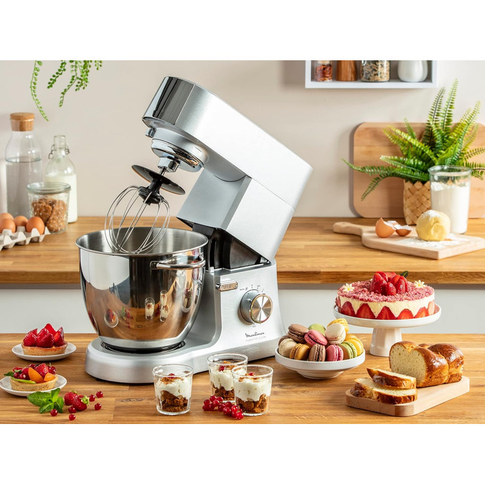Планетарний міксер Moulinex Masterchef QA810D, 6,7 л, кухонний комбайн з віночком, вінчиком, гаком для тіста, 1500 Вт, 8 швидкосте