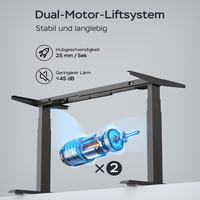 Рама столу DeHong з регулюванням висоти та 2 двигунами, 3-рівнева електрична регульована висота рами столу, функція пам&39яті та плавний старт/зупинка, 6BPLUS чорного кольору