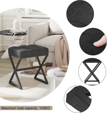 Туалетний стілець YMYNY, пуф для ніг, лляне сидіння, макіяжний стілець з металевими ніжками у формі X, для туалетного столика, вітальні, спальні, передпокою, коридору 403046 см чорний HBD033B