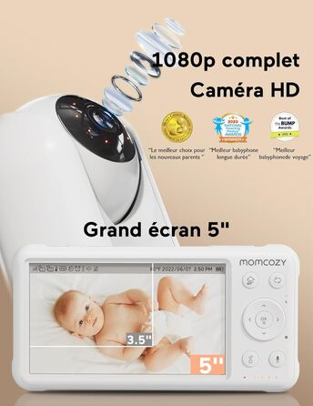Монітор для дітей з 2 камерами 5 дюймів 1080P розділений екран Відео Монітор для дітей із вбудованим ширококутним обєктивом, з кам
