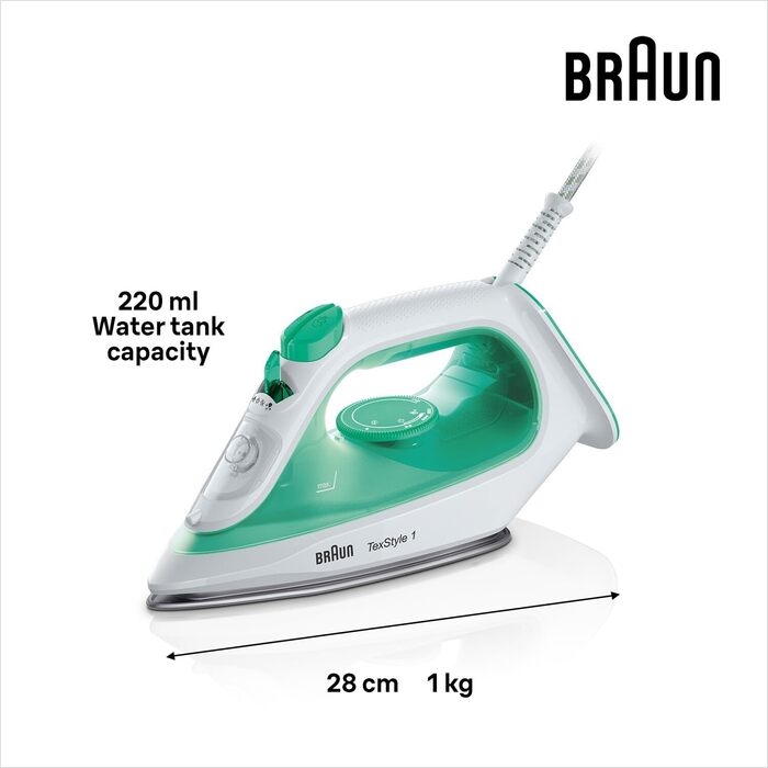 Парова праска Braun TexStyle 1 SI 1040GR - праска з підошвою SuperCeramic, вертикальна подача пари, 2000 Вт, зелена