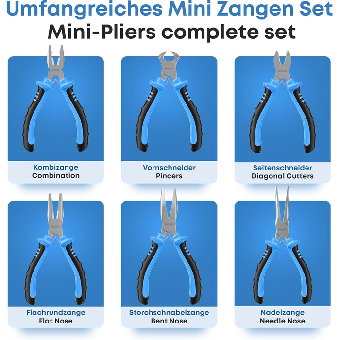 Набір міні-плоскогубців (6 шт.) плоскогубці, довгогубці, гострогубці, вигнуті плоскогубці, кусачки та бічні кусачки інструмент для електронного ремонту