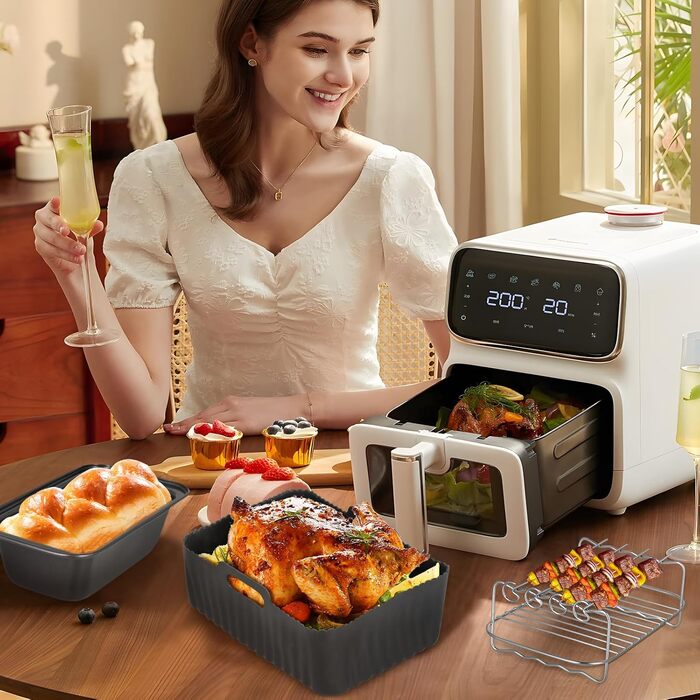 Аксесуари для двозонної фритюрниці Vusddy з 12 предметів для Ninja Foodi Max AF300EU/AF400EU/AF500EU, двокамерний набір аксесуарів для фритюрниці XL для Innsky, Princess, Tiastar, Devology, Emerio 7.6-10.4L