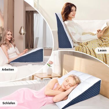 Універсальна клиноподібна подушка INFANZIA для ліжка та дивана - подушка для читання з піни з ефектом пам&39яті - ергономічна клиноподібна подушка для ліжка від рефлюксного апное сну, ідеальна подушка для спини для підтримки спини під час гри (білий/синій