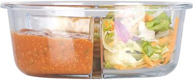 Скляний контейнер для мікрохвильової печі з 3 відділеннями, кришка на защіпках, -20 до 520 C, круглий (Скляний посуд для мікрохвильовки з кришкою, для сніданків/мюслі)