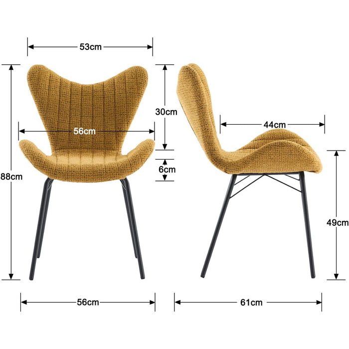 Обідні стільці, комплект з 4 шт. , м&39які кухонні стільці, обідні стільці, крісла зі стьобаними шенілловими спинками, для їдальні, вітальні, спальні та вітальні, жовті.