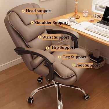 Офісне крісло, стілець для столу з колесами, ергономічне ігрове крісло з регульованою висотою та підставкою для ніг, крісло керівника з підтримкою спинки, шкіряне комп&39ютерне крісло для переговорних кімнат (сіре)